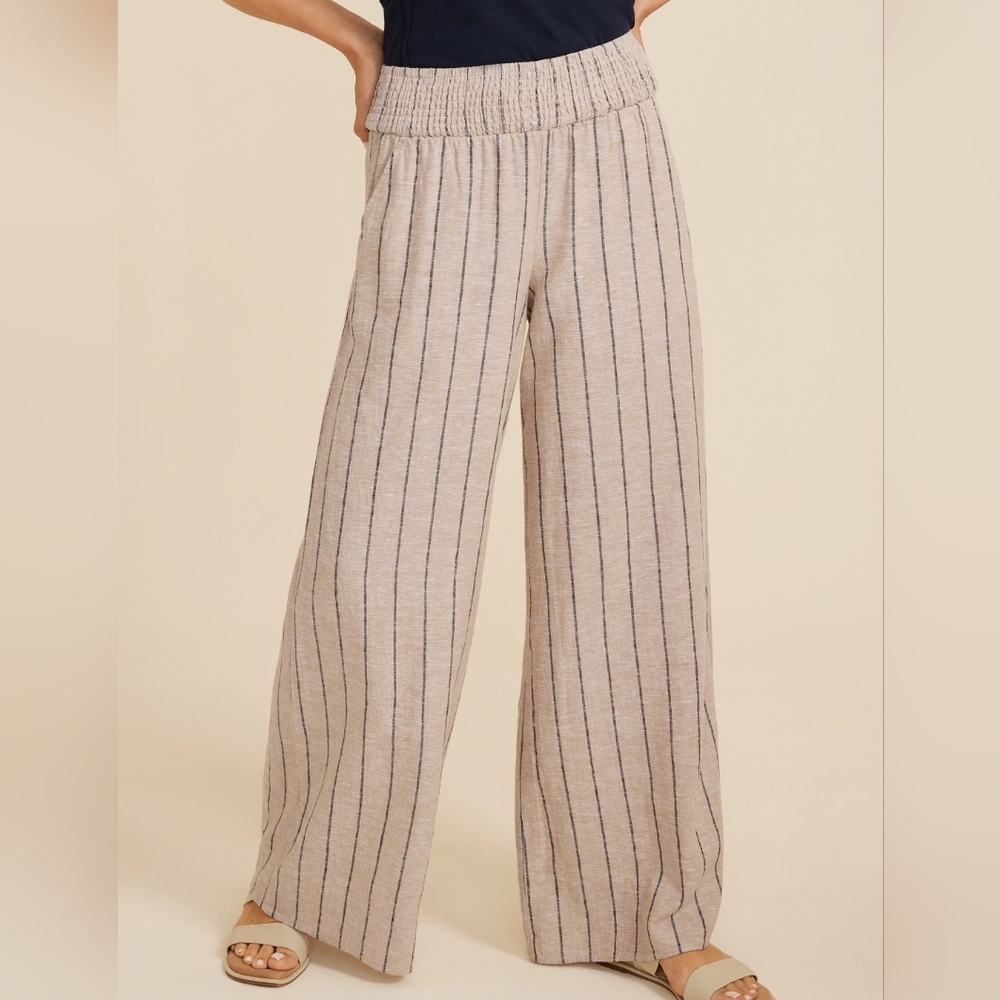 Striped Linen Wide-Leg Pants